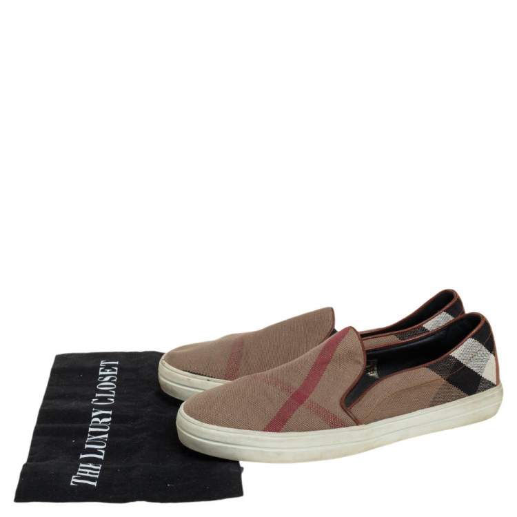 Pre Owned Burberry Brown Nova Check Canvas Slip On Sneakers Size 40