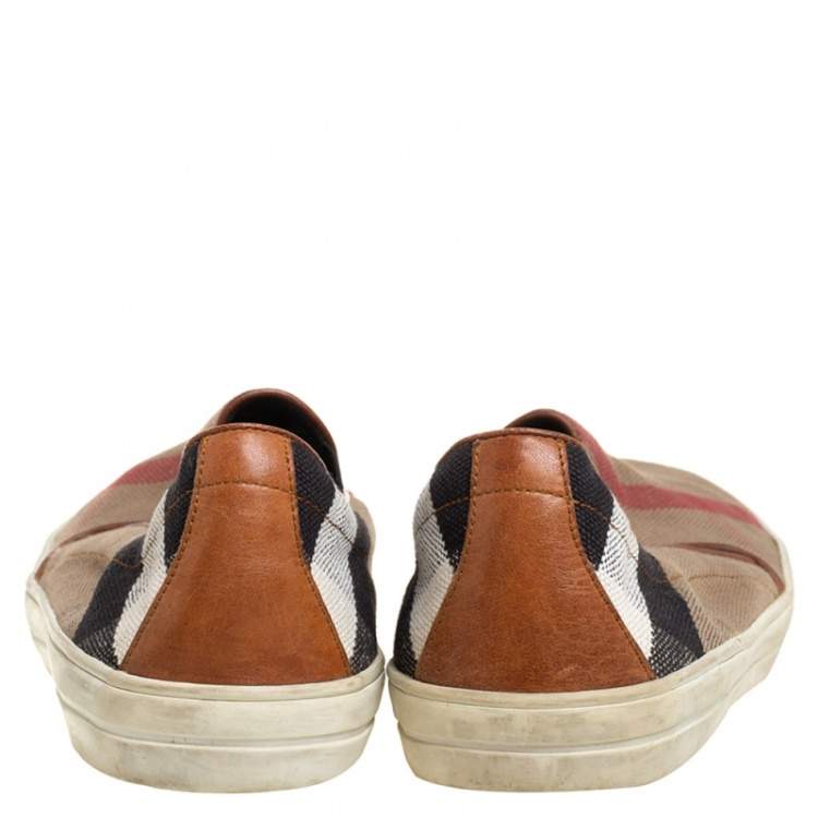 Pre Owned Burberry Brown Nova Check Canvas Slip On Sneakers Size 40