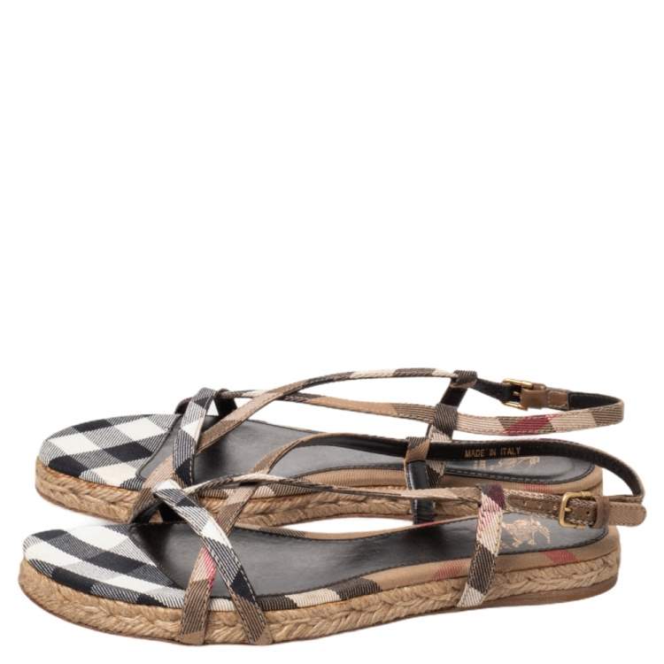 Pre Owned Burberry Multicolor Check Canvas Espadrille Flat Slingback Sandals Size 38
