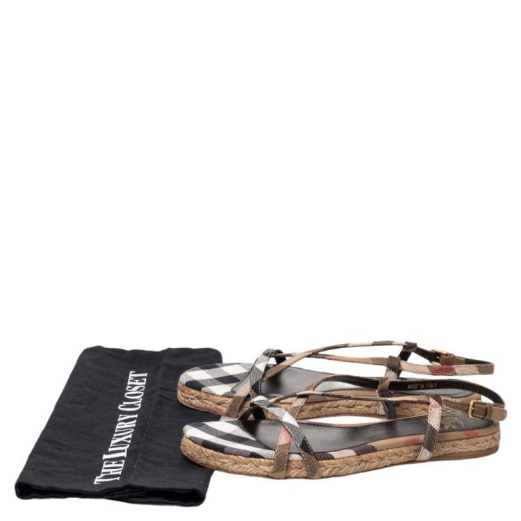 Pre Owned Burberry Multicolor Check Canvas Espadrille Flat Slingback Sandals Size 38