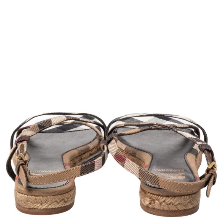 Pre Owned Burberry Multicolor Check Canvas Espadrille Flat Slingback Sandals Size 38
