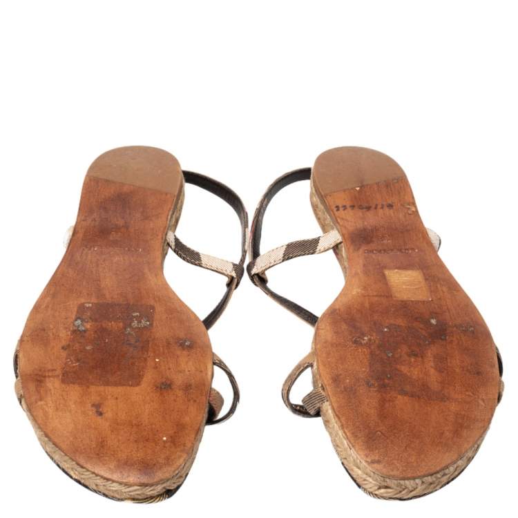 Pre Owned Burberry Multicolor Check Canvas Espadrille Flat Slingback Sandals Size 38