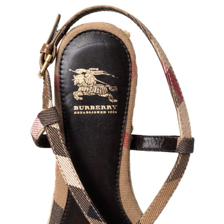 Pre Owned Burberry Multicolor Check Canvas Espadrille Flat Slingback Sandals Size 38