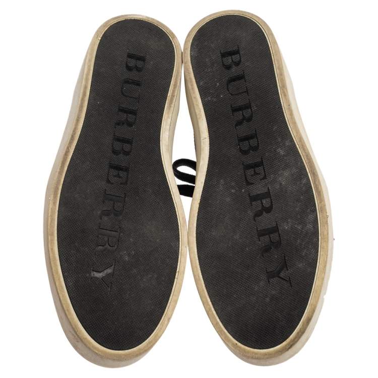 Pre Owned Burberry Black/Beige Nova Check Canvas and Leather Low Top Sneakers Size 38