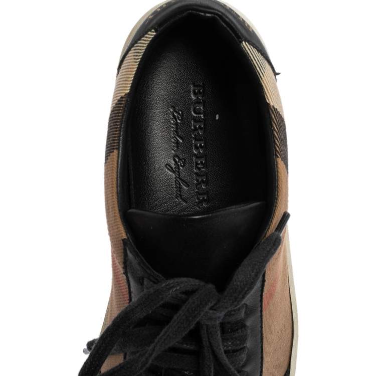 Pre Owned Burberry Black/Beige Nova Check Canvas and Leather Low Top Sneakers Size 38