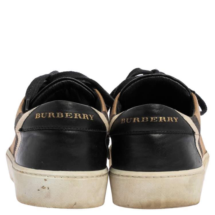 Pre Owned Burberry Black/Beige Nova Check Canvas and Leather Low Top Sneakers Size 38