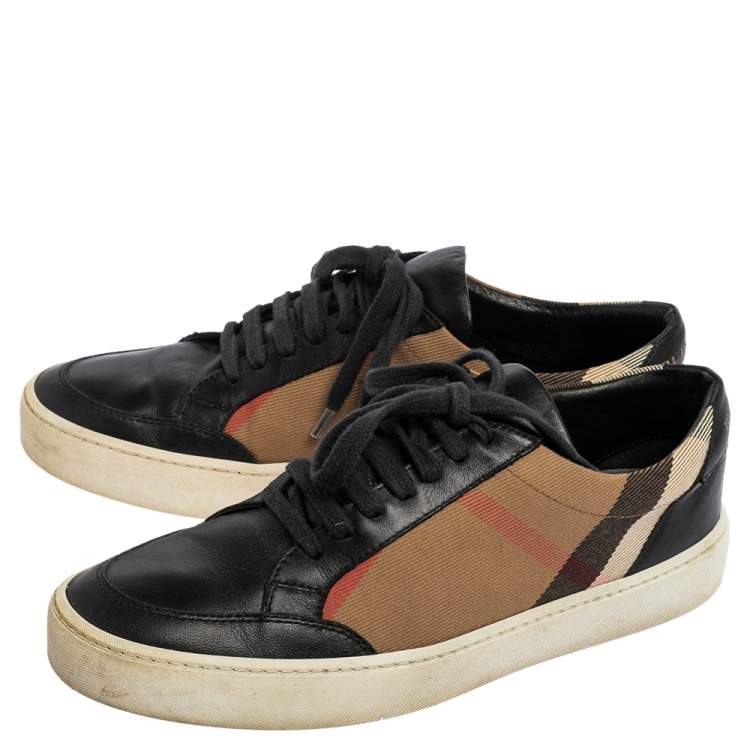 Pre Owned Burberry Black/Beige Nova Check Canvas and Leather Low Top Sneakers Size 38