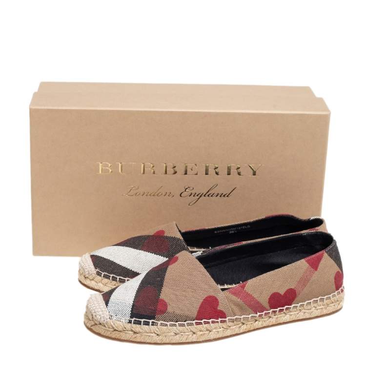 Pre Owned Burberry Beige House Check Canvas Hodgeson Espadrille Flats Size 38.5