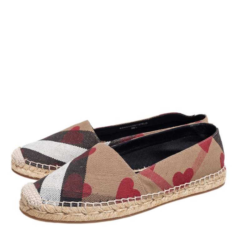 Pre Owned Burberry Beige House Check Canvas Hodgeson Espadrille Flats Size 38.5