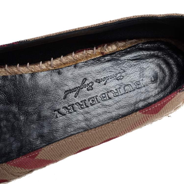 Pre Owned Burberry Beige House Check Canvas Hodgeson Espadrille Flats Size 38.5