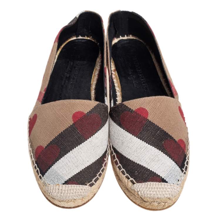 Pre Owned Burberry Beige House Check Canvas Hodgeson Espadrille Flats Size 38.5