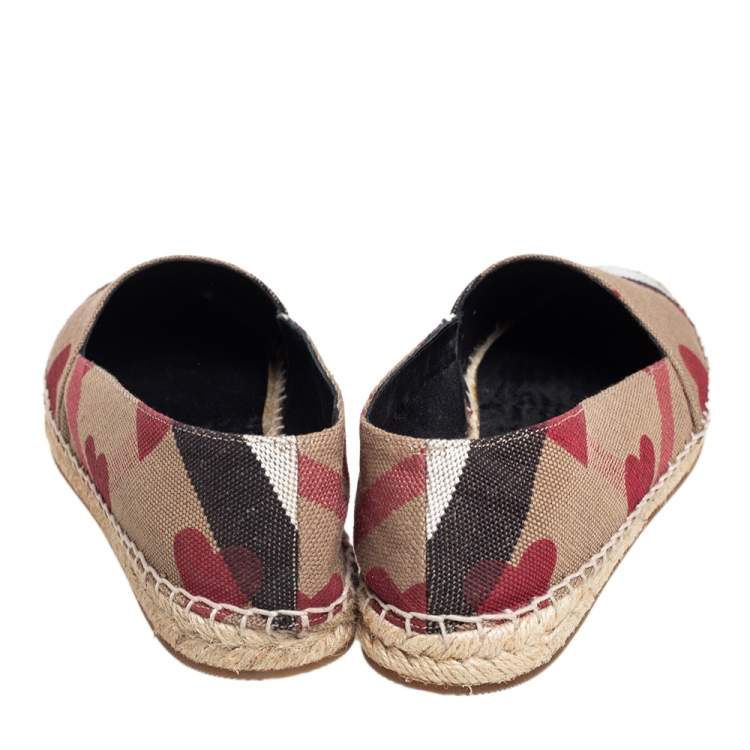 Pre Owned Burberry Beige House Check Canvas Hodgeson Espadrille Flats Size 38.5