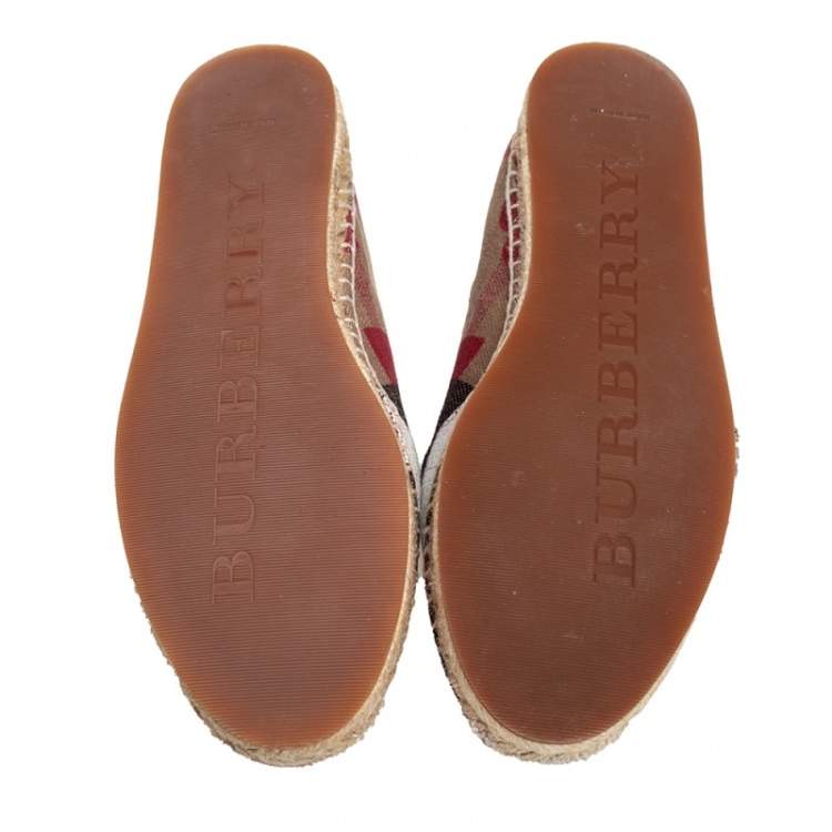 Pre Owned Burberry Beige House Check Canvas Hodgeson Espadrille Flats Size 38.5