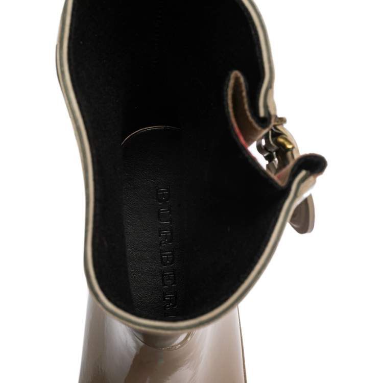 Pre Owned Burberry Green/Beige Rubber Rain Ankle Boots Size 36