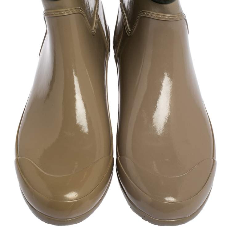Pre Owned Burberry Green/Beige Rubber Rain Ankle Boots Size 36
