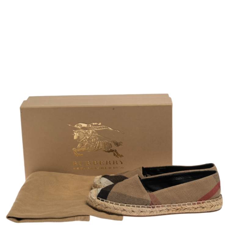 Pre Owned Burberry Beige Hodgeson Check Canvas Flat Espadrille Size 36