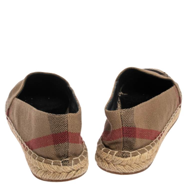 Pre Owned Burberry Beige Hodgeson Check Canvas Flat Espadrille Size 36