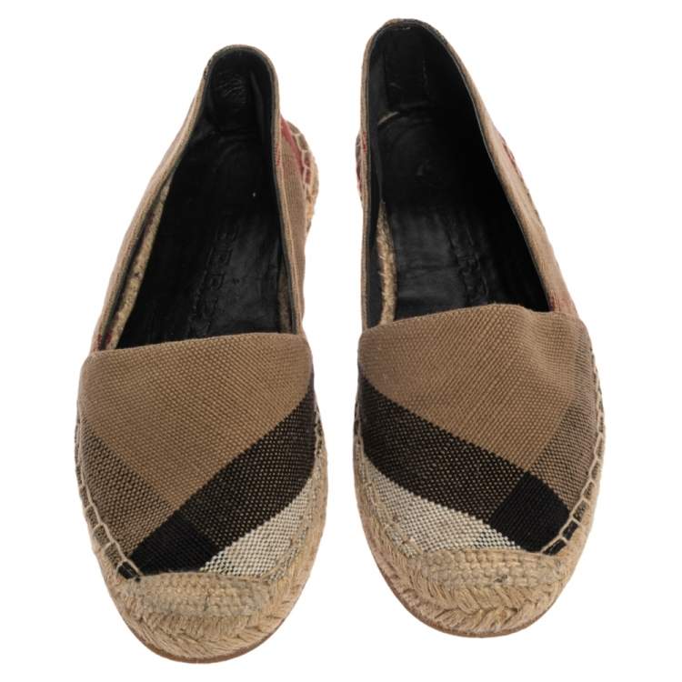 Pre Owned Burberry Beige Hodgeson Check Canvas Flat Espadrille Size 36