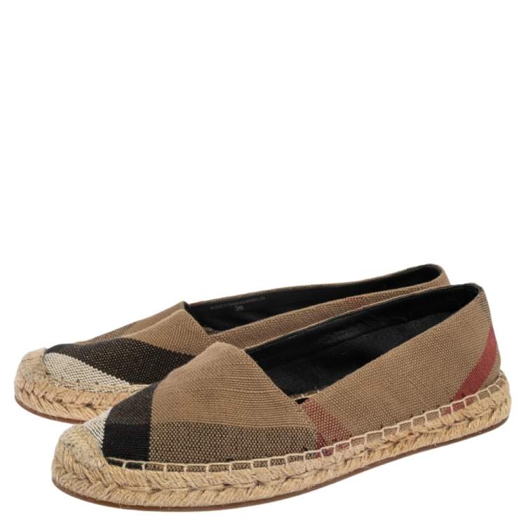 Pre Owned Burberry Beige Hodgeson Check Canvas Flat Espadrille Size 36