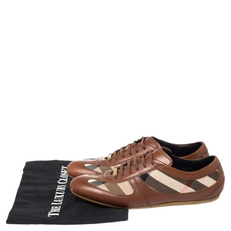 Pre Owned Burberry Beige/Brown Nova Check Canvas And Leather Low Top Sneakers Size 40
