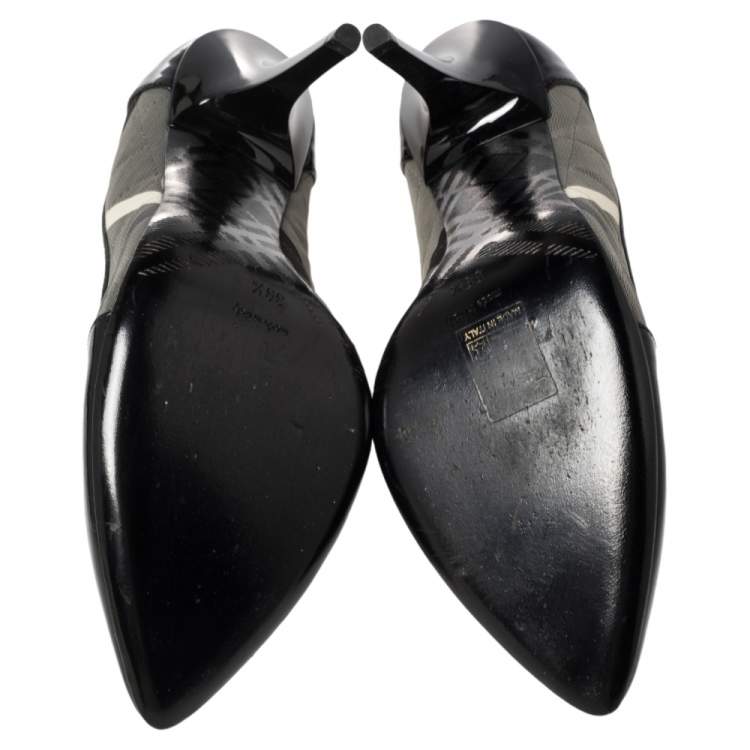 Pre Owned Burberry Black Nova Check Fabric And Patent Leather Pointed Toe Pumps Size 39.5