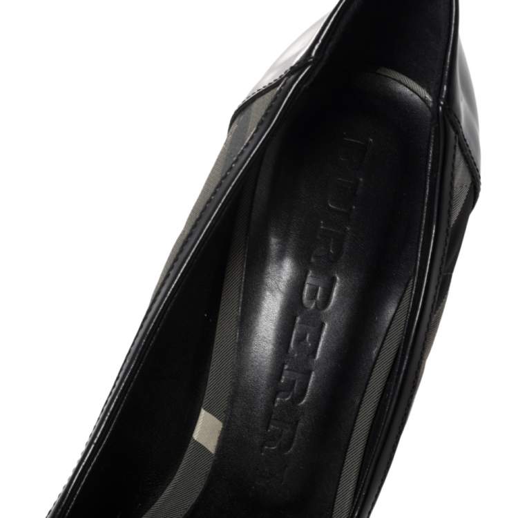 Pre Owned Burberry Black Nova Check Fabric And Patent Leather Pointed Toe Pumps Size 39.5