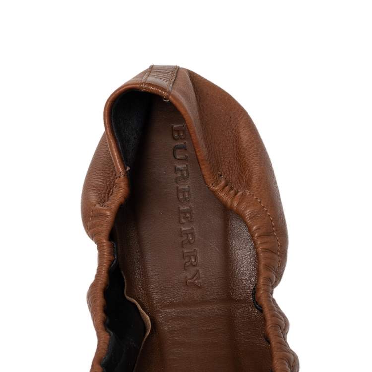 Pre Owned Burberry Brown Coated Canvas & Leather Ballet Flats Size 40