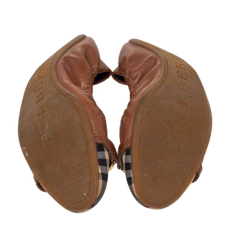 Pre Owned Burberry Brown Coated Canvas & Leather Ballet Flats Size 40