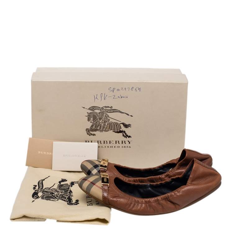 Pre Owned Burberry Brown Coated Canvas & Leather Ballet Flats Size 40
