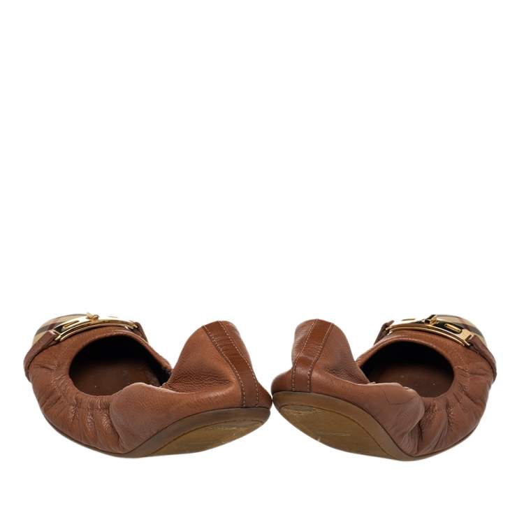 Pre Owned Burberry Brown Coated Canvas & Leather Ballet Flats Size 40