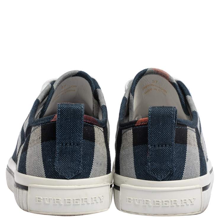 Pre Owned Burberry Blue Checked Canvas Kilbourne Lace Sneakers Size 37