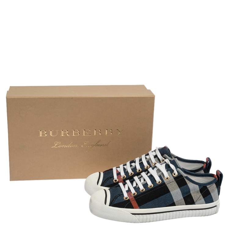 Pre Owned Burberry Blue Checked Canvas Kilbourne Lace Sneakers Size 37