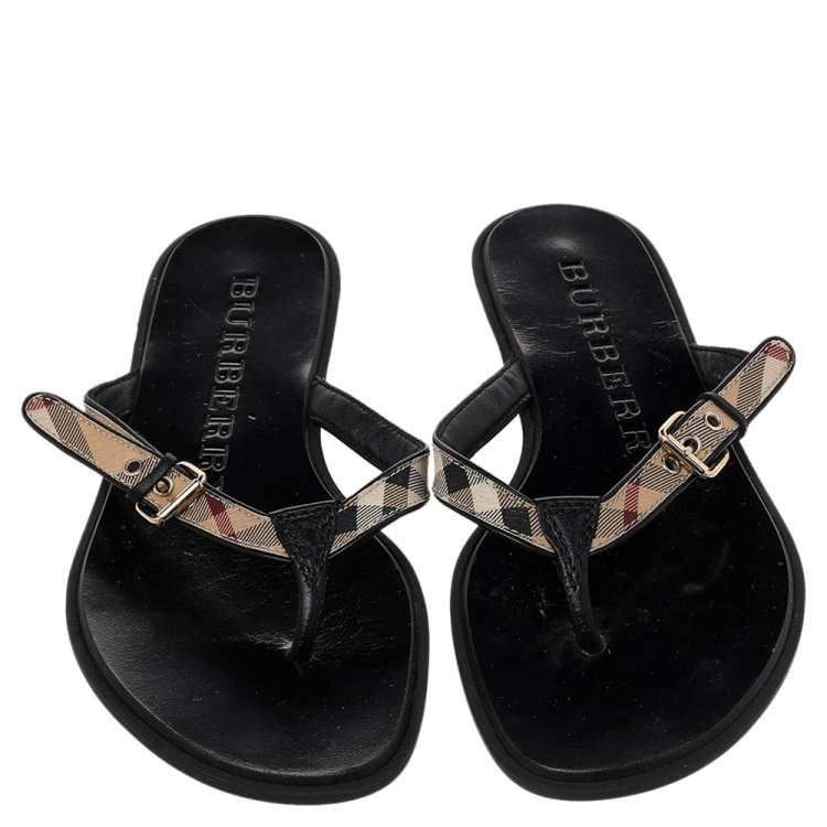 Pre Owned Burberry Multicolor Nova Check Coated Canvas And Leather Thong Flats Size 36