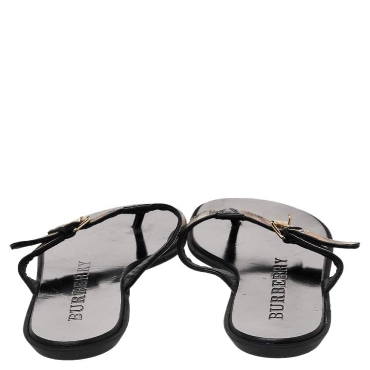 Pre Owned Burberry Multicolor Nova Check Coated Canvas And Leather Thong Flats Size 36
