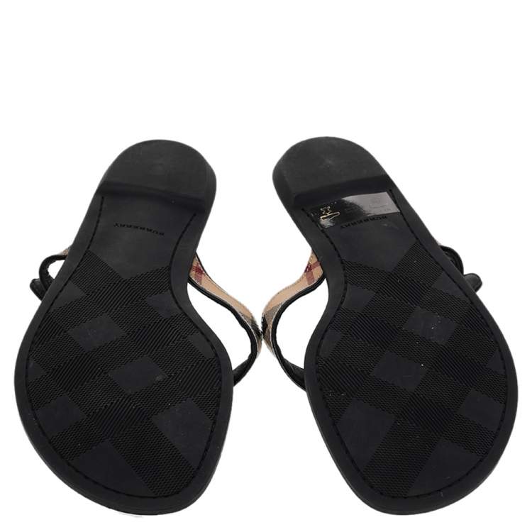 Pre Owned Burberry Multicolor Nova Check Coated Canvas And Leather Thong Flats Size 36