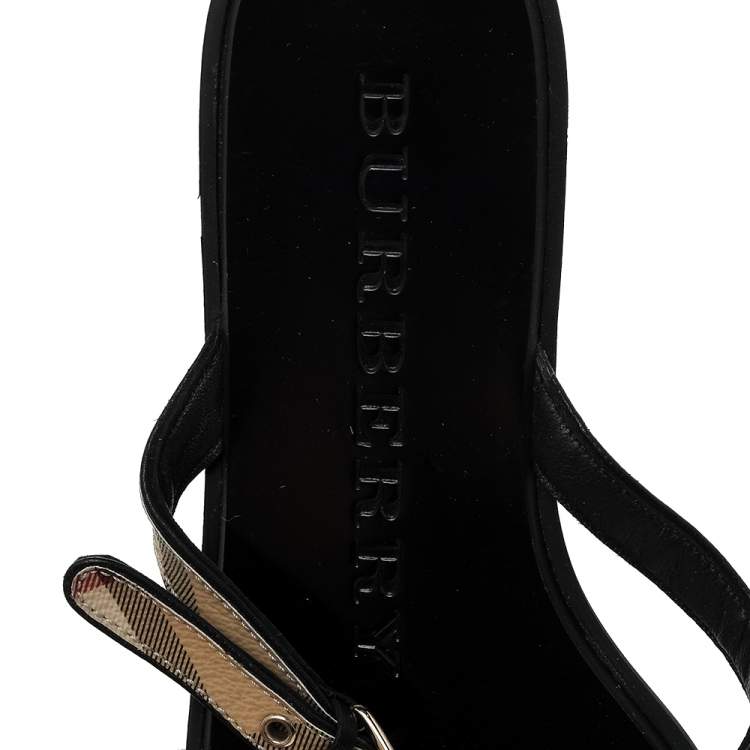 Pre Owned Burberry Multicolor Nova Check Coated Canvas And Leather Thong Flats Size 36