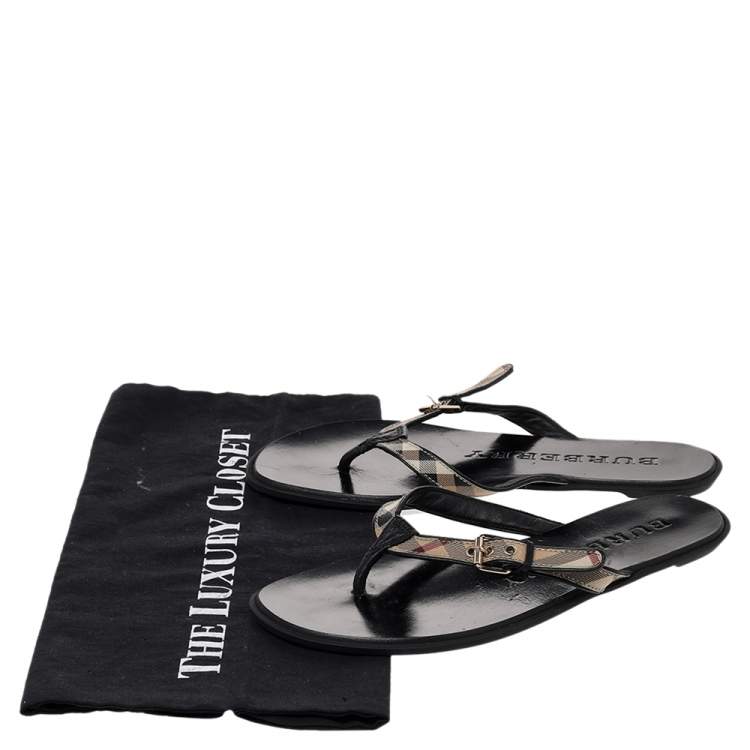 Pre Owned Burberry Multicolor Nova Check Coated Canvas And Leather Thong Flats Size 36