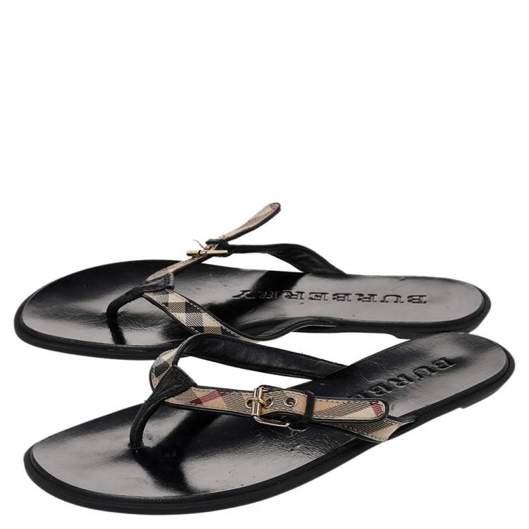 Pre Owned Burberry Multicolor Nova Check Coated Canvas And Leather Thong Flats Size 36
