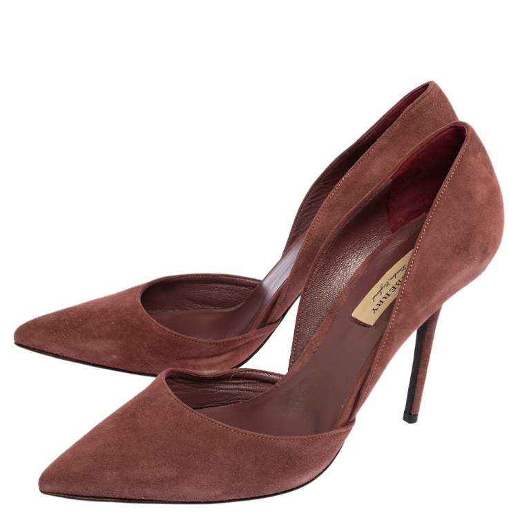 Pre Owned Burberry Brown Suede D'orsay Pointed Toe Pumps Size 41