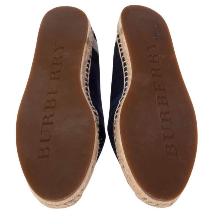 Pre Owned Burberry Navy Blue House Check Canvas Espadrilles Flats Size 38.5