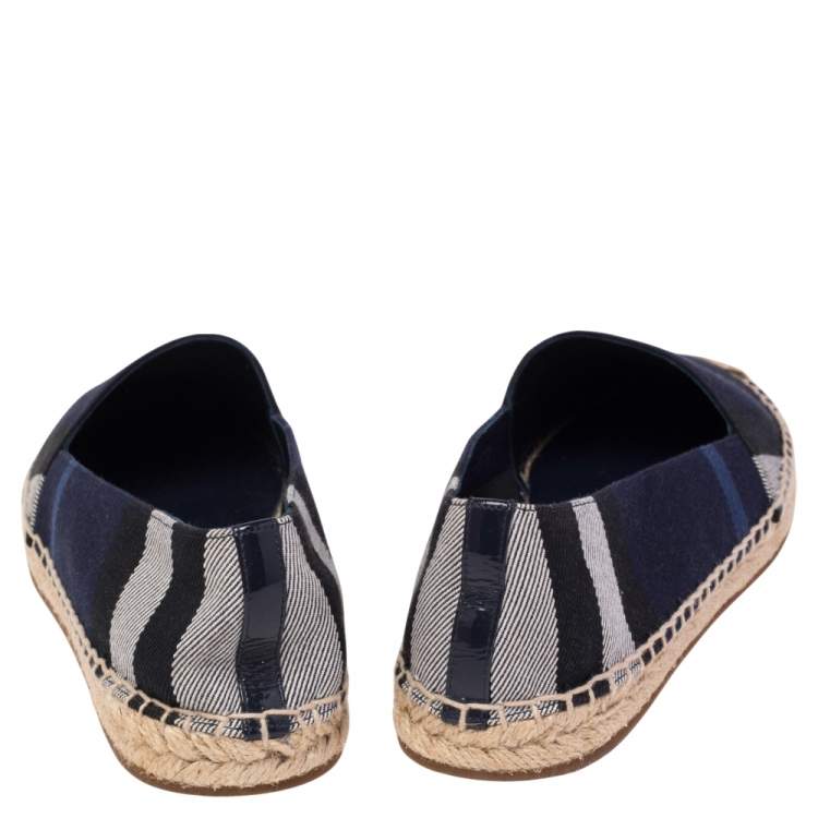 Pre Owned Burberry Navy Blue House Check Canvas Espadrilles Flats Size 38.5