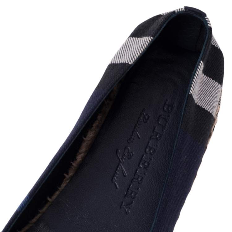 Pre Owned Burberry Navy Blue House Check Canvas Espadrilles Flats Size 38.5