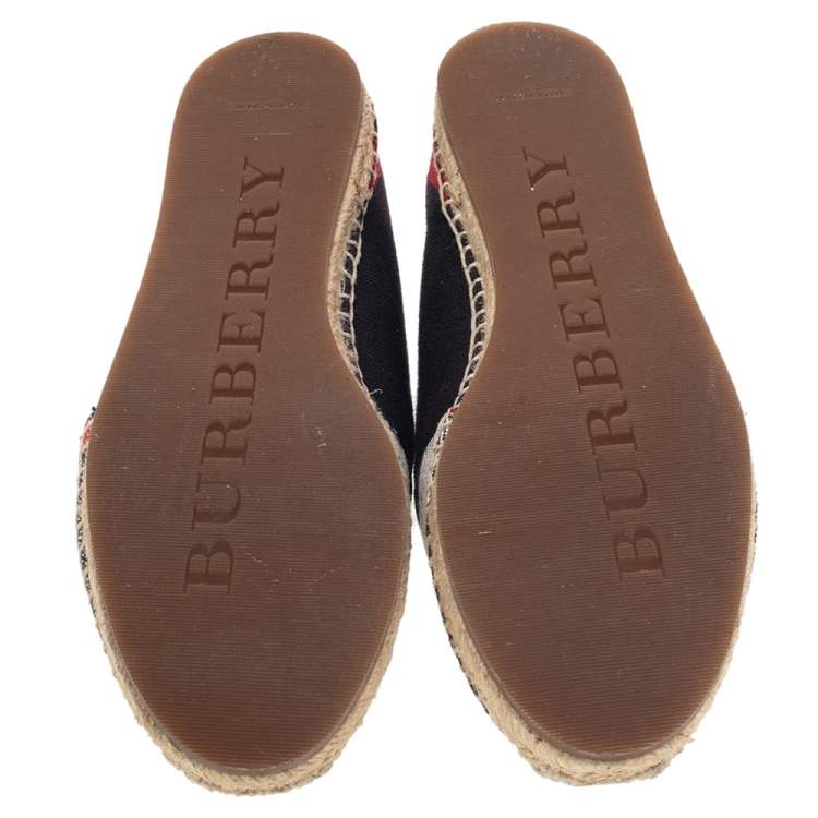 Pre Owned Burberry Navy Blue Hodgeson Check Canvas Espadrille Flats Size 38