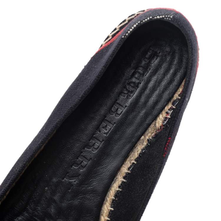 Pre Owned Burberry Navy Blue Hodgeson Check Canvas Espadrille Flats Size 38
