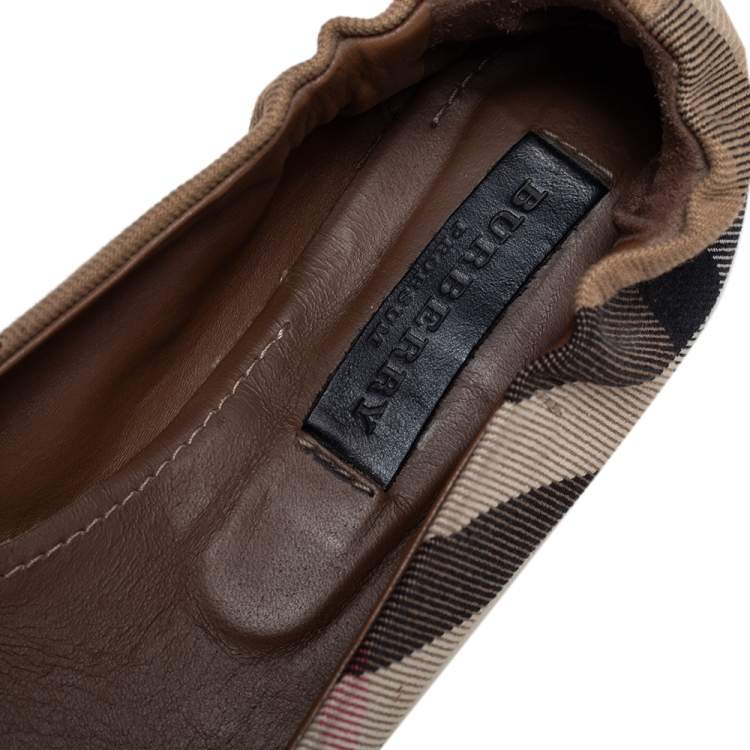 Pre Owned Burberry Beige Nova Check Canvas Knotted Ballet Flats Size 37