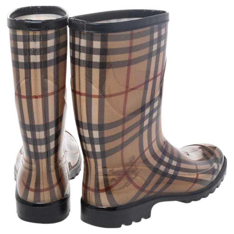 Pre Owned Burberry Beige Haymarket Check PVC Rain Boots Size 40