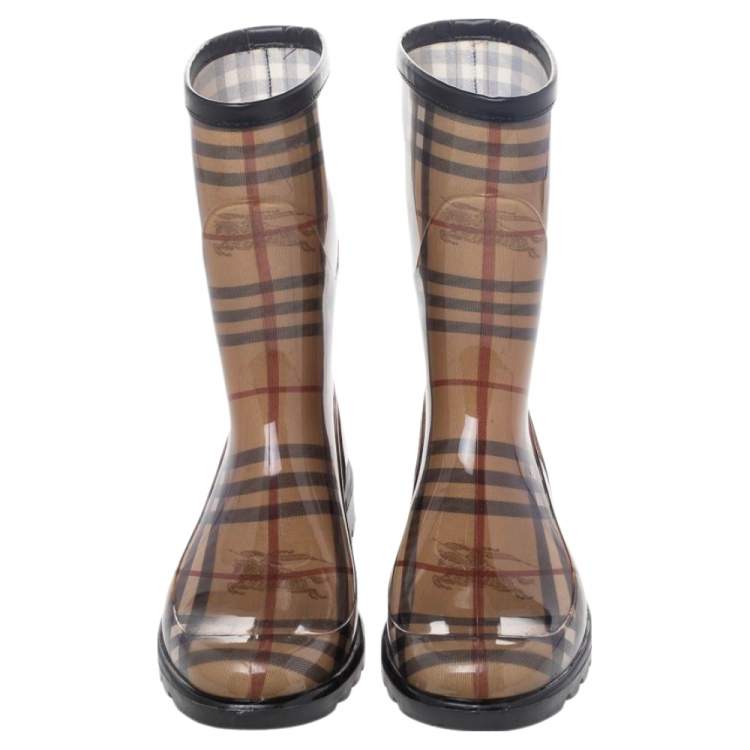 Pre Owned Burberry Beige Haymarket Check PVC Rain Boots Size 40