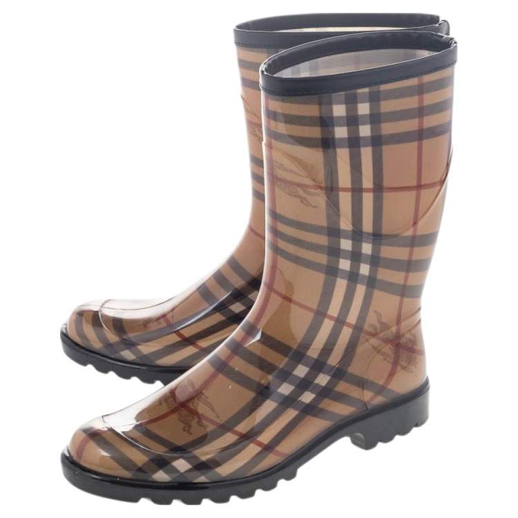 Pre Owned Burberry Beige Haymarket Check PVC Rain Boots Size 40