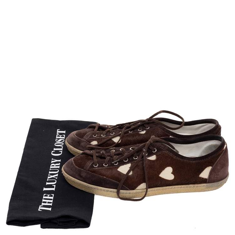 Pre Owned Burberry Brown Suede Heart Low Top Sneakers Size 38