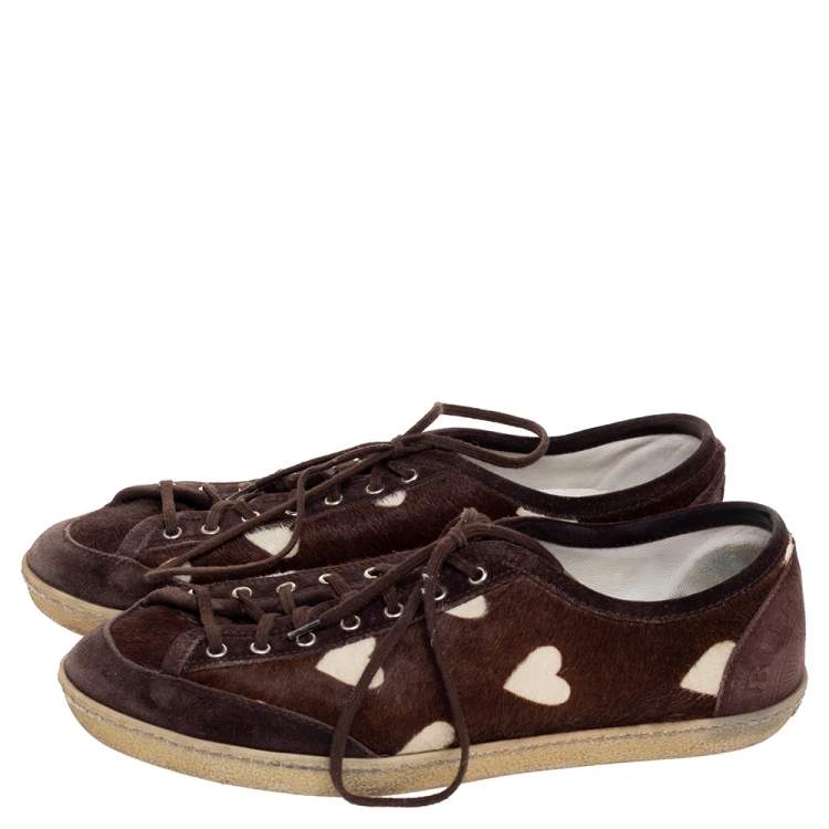 Pre Owned Burberry Brown Suede Heart Low Top Sneakers Size 38